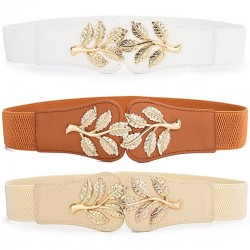 Fashionable elastic wide belt - leafs emblem buckleBelts