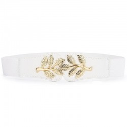 Fashionable elastic wide belt - leafs emblem buckleBelts