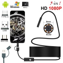 8.0mm - Câmera endoscópio USB - 1080P HD - 8 LED - cabo impermeável - para Android / PC