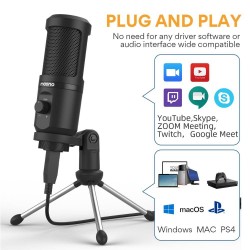 AU-PM461TR - condensador de microfone USB - gravação - ensino on-line - reuniões - transmissão ao vivo - jogos - com tripé stand