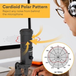 AU-PM461TR - condensador de microfone USB - gravação - ensino on-line - reuniões - transmissão ao vivo - jogos - com tripé stand