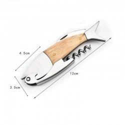 Corkscrew / abridor de garrafa com alça de madeira - forma de peixe