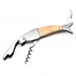 Corkscrew / abridor de garrafa com alça de madeira - forma de peixe