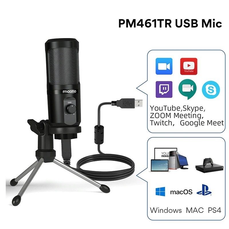 AU-PM461TR - condensador de microfone USB - gravação - ensino on-line - reuniões - transmissão ao vivo - jogos - com tripé stand AU-PM461TR - condensador de microfone USB - gravação - ensino on-line - reuniões - transmissão ao vivo - jogos - com tripé stand