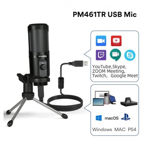 AU-PM461TR - condensador de microfone USB - gravação - ensino on-line - reuniões - transmissão ao vivo - jogos - com tripé stand