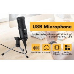 AU-PM461TR - condensador de microfone USB - gravação - ensino on-line - reuniões - transmissão ao vivo - jogos - com tripé stand