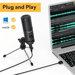 AU-PM461TR - condensador de microfone USB - gravação - ensino on-line - reuniões - transmissão ao vivo - jogos - com tripé stand