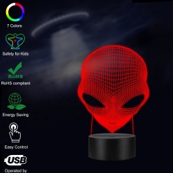 Cabeça de alienígena 3D - controle de toque - RGB - LED - USB - lâmpada noturna