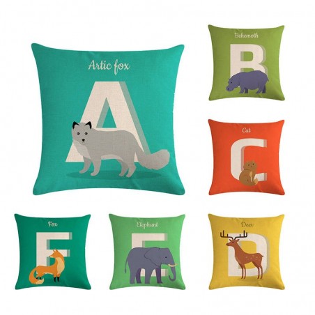 Alfabeto animal - capa de almofada - algodão - 45 * 45cm