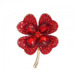 Verde / vermelho quatro folha trevo - broche de cristal
