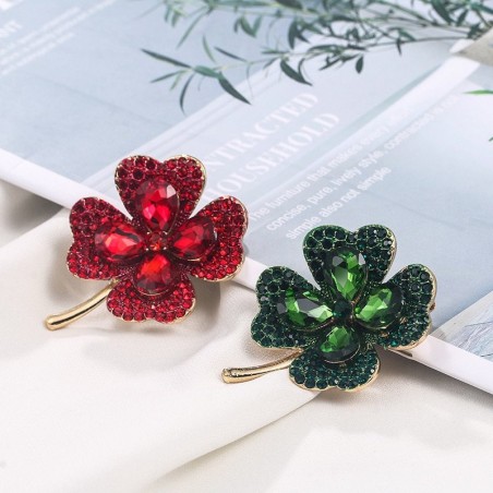 Verde / vermelho quatro folha trevo - broche de cristal