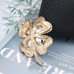 Green / red four leaf clover - crystal broochBrooches