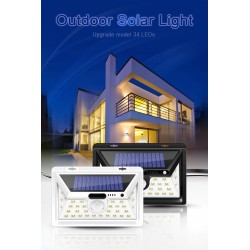 Luz solar LED - ao ar livre - sensor de movimento - parede - à prova d'água - 34 LEDS