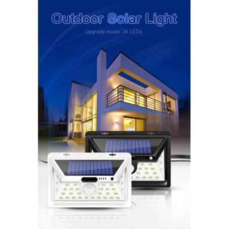 Luz solar LED - ao ar livre - sensor de movimento - parede - à prova d'água - 34 LEDS