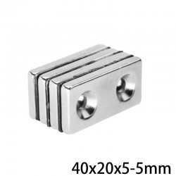 N35 - ímã de neodímio - com duplo Buraco de 5mm - 40 * 20 * 5mm - 1 - 30 peças