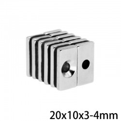 N35 - ímã de neodímio - bloco poderoso - com furo de 4mm - 20 * 10 * 3mm - 5 - 100 peças