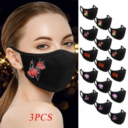 Cara / boca máscara protetora - reutilizável - algodão - impressão da flor - 3 peças