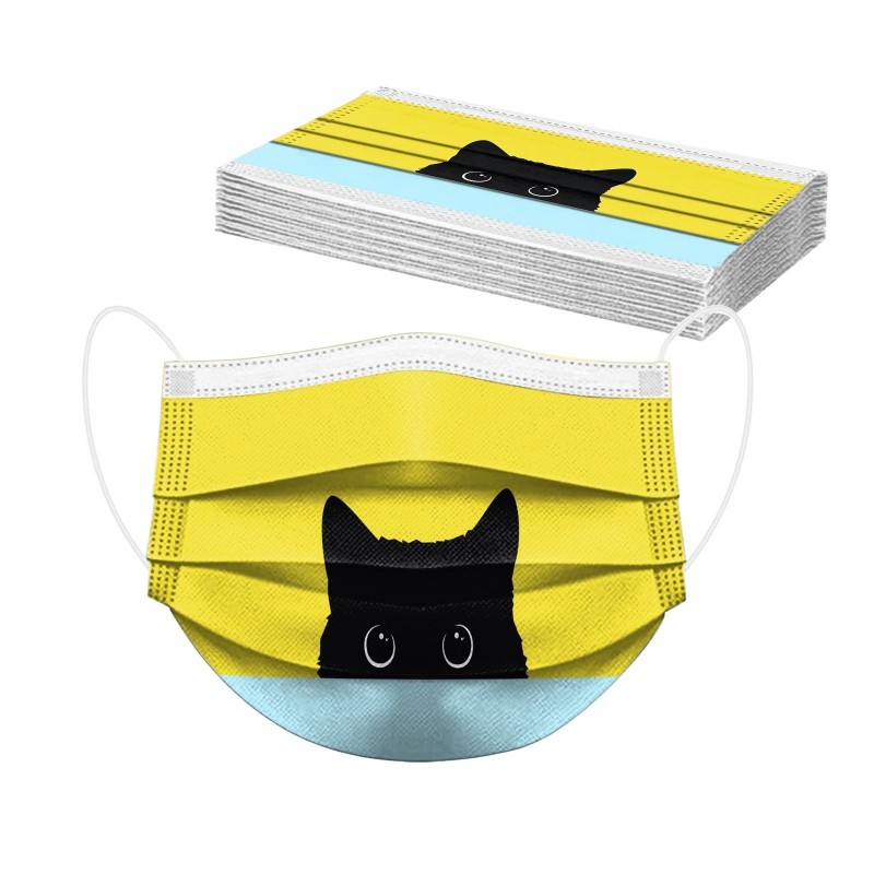 10 peças - protetora boca / máscara facial - 3-camada - descartável - impressão do gato