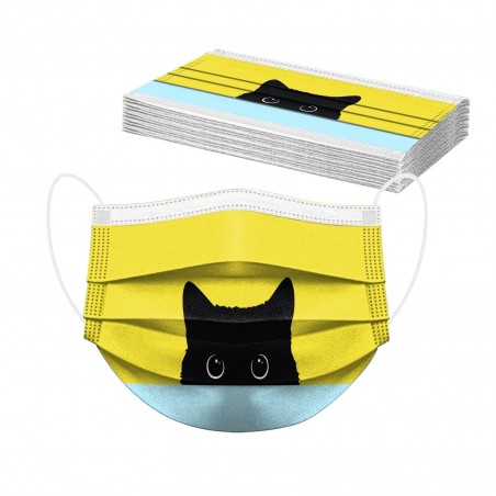 10 peças - protetora boca / máscara facial - 3-camada - descartável - impressão do gato