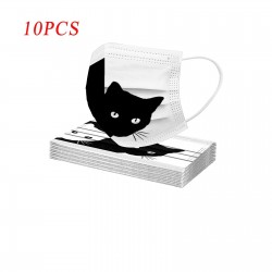 10 peças - protetora boca / máscara facial - 3-camada - descartável - impressão do gato