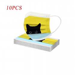 10 peças - protetora boca / máscara facial - 3-camada - descartável - impressão do gato
