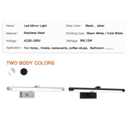 Casa de banho - quarto - luz de espelho LED - lâmpada impermeável - 8W - 12W - AC 90-260V - 40cm - 55cm