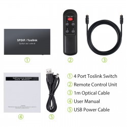 4x1 SPDIF - digital optical audio switcher - Toslink switch box with optical cableElectronics & Tools
