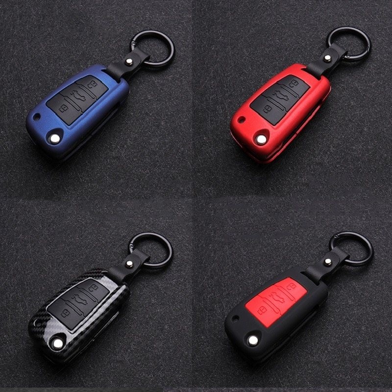 Silicone / carbon fiber - car key cover case with keychain - Audi - A3 - A4 - A5 - C5 - C6 - 8L - 8P