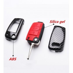 Silicone / carbon fiber - car key cover case with keychain - Audi - A3 - A4 - A5 - C5 - C6 - 8L - 8P