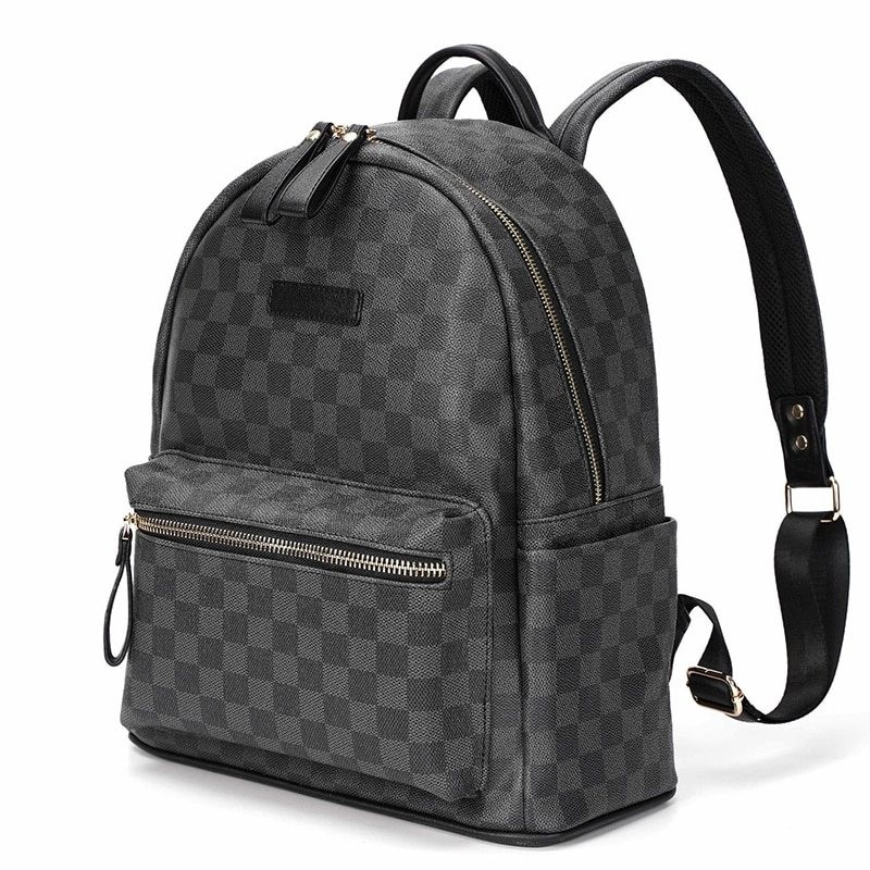 POLO - vintage leather backpack - plaid design