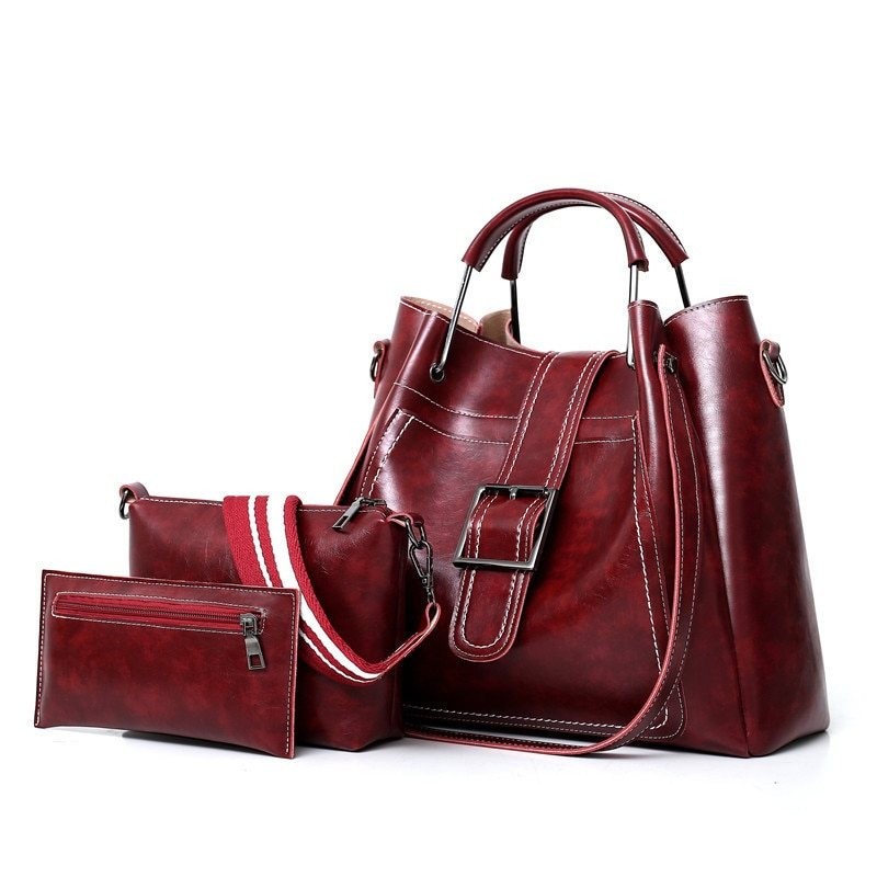 Elegant leather handbag - crossbody - small clutch bag - 3 pieces set