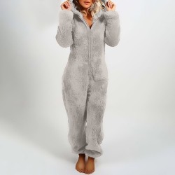 Plush romper with hoodie and zipper - winter pyjama