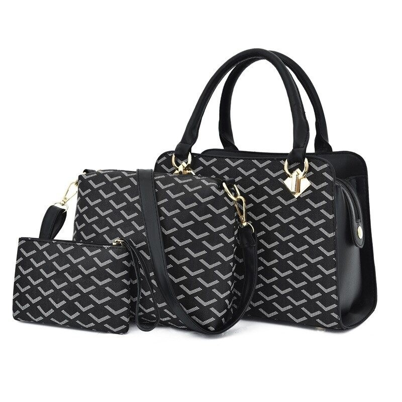 Leather handbag - crossbody - small clutch bag - geometric design - 3 pieces set