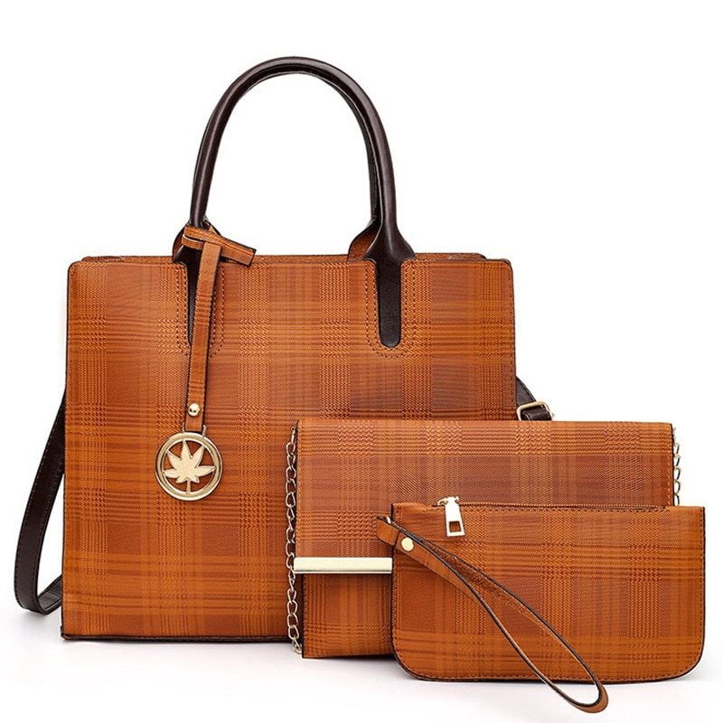 Leather shoulder bag - crossbody - small clutch bag - 3 pieces set
