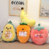 Plush cushion with small toys - transparent pocket - strawberry - avocado - banana - carrot