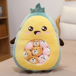 Plush cushion with small toys - transparent pocket - strawberry - avocado - banana - carrot