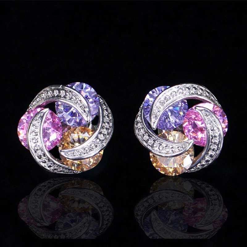 Luxury twisted mosaic - stud earrings with zircons - 925 sterling silver