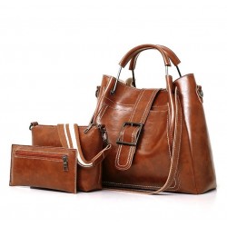 Elegant leather handbag - crossbody - small clutch bag - 3 pieces set