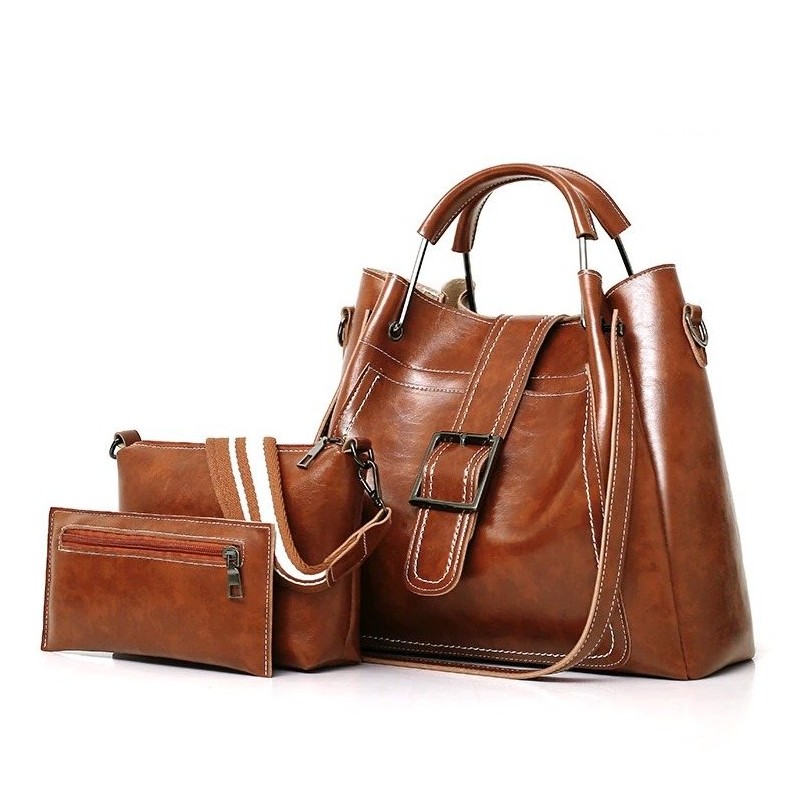 Elegant leather handbag - crossbody - small clutch bag - 3 pieces set
