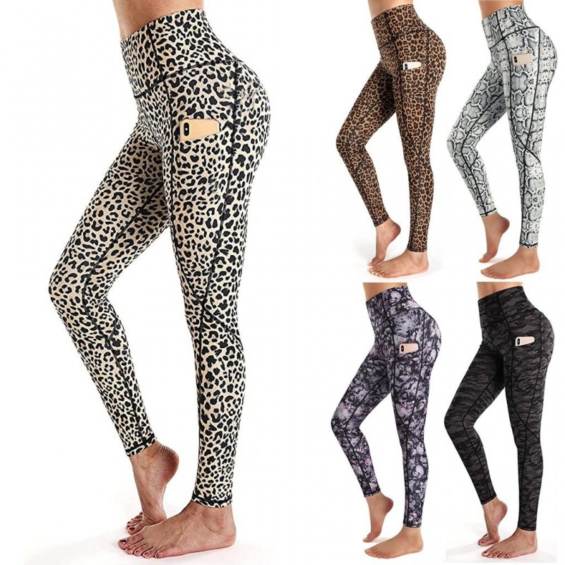 Fitness - Yoga - leggings with pockets - compressed - sweat-absorbent - high waist - leopard print