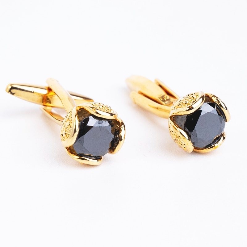 Luxurious cufflinks with black crystal - 2 pieces