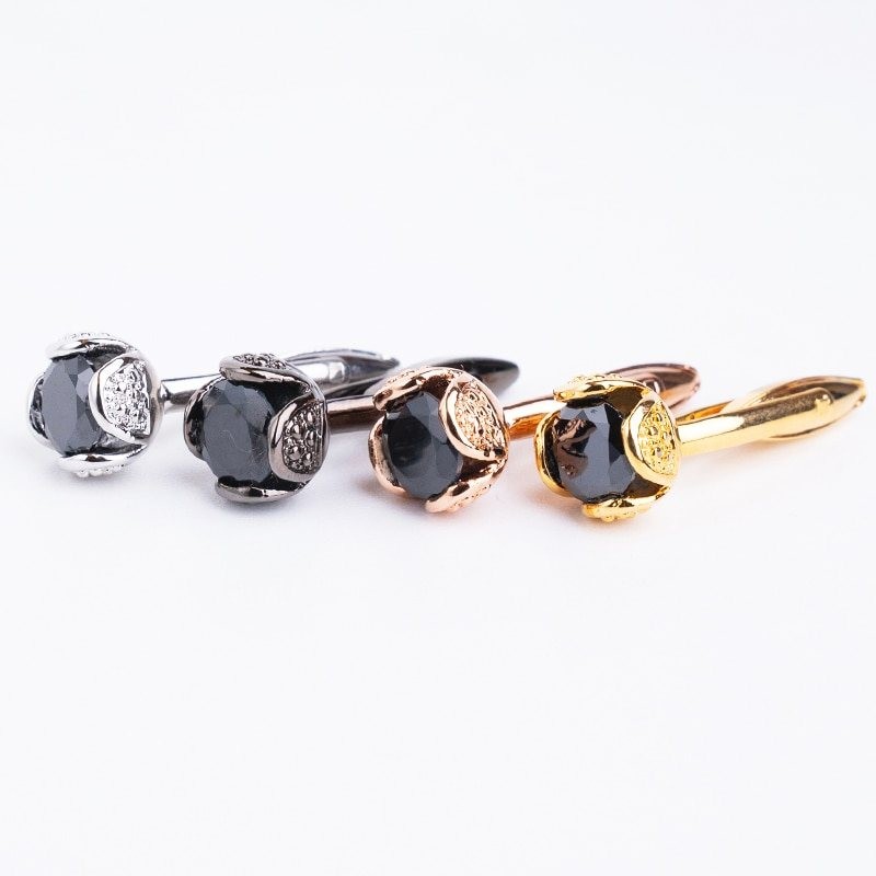 Luxurious cufflinks with black crystal - 2 pieces