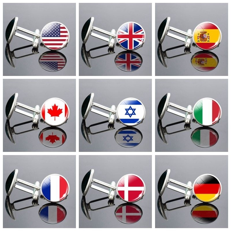 National flag - round glass cufflinks - with box