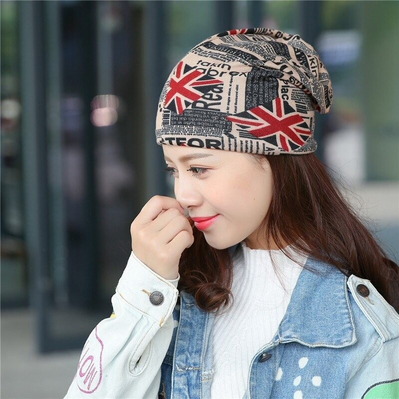 Multifunctional beanie - scarf - unisex - UK flag - newspaper design