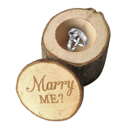 Engagement ring box - rustic wooden case - Marry Me logo