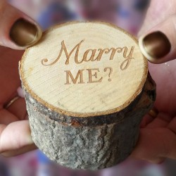Engagement ring box - rustic wooden case - Marry Me logo