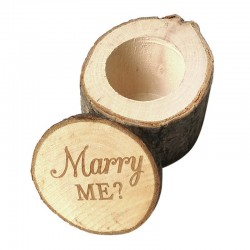 Engagement ring box - rustic wooden case - Marry Me logo
