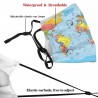 Face / mouth protective mask with 2 PM2.5 filters - for adults / children - world map