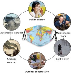 Face / mouth protective mask with 2 PM2.5 filters - for adults / children - world map