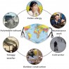 Face / mouth protective mask with 2 PM2.5 filters - for adults / children - world map